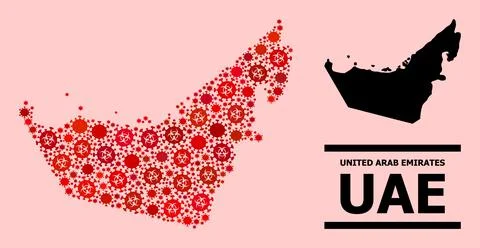 Map of United Arab Emirates - Composition of Covid-2019 Biological Hazard Stock Illustration