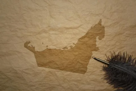 Map of united arab emirates on a old paper background with old pen Stock Photos