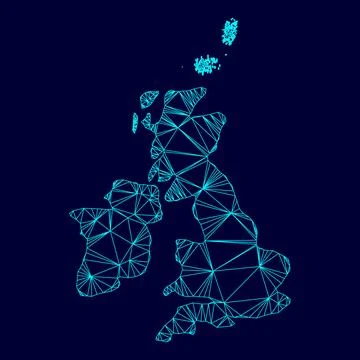 Map of United Kingdom low poly triangulation triangulated polygonal electric  Stock Illustration