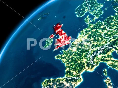 Map of United Kingdom at night Stock Illustration