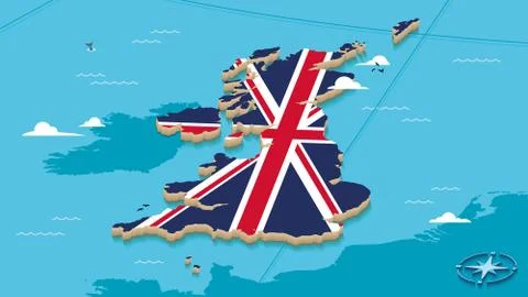 Map Of The United Kingdom With Union Jack Flag. Stock Illustration