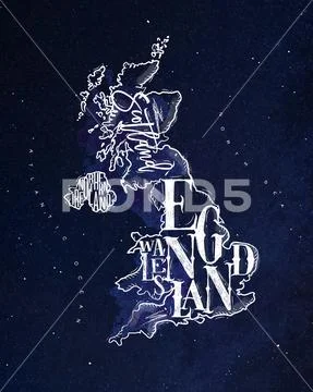 Map United Kingdom vintage blue Stock Illustration