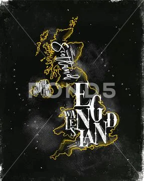 Map United Kingdom vintage chalk yellow Stock Illustration