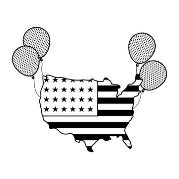Map with united state of american flag and balloons helium Stock Illustration