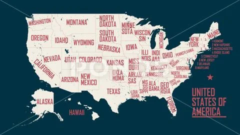 Map of the United States of America, with borders and state names, Detailed v Stock Illustration