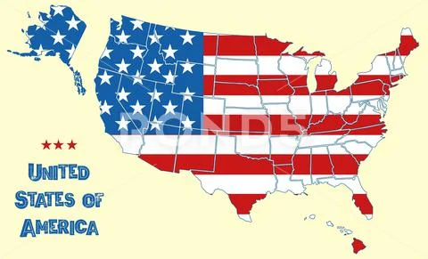 Map of the United States of America. Flag of USA throughout territory with Stock Illustration