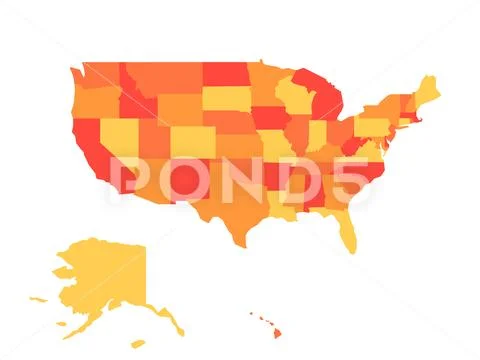 Map of United States of America, USA, in four shades of orange. Simple flat Stock Illustration