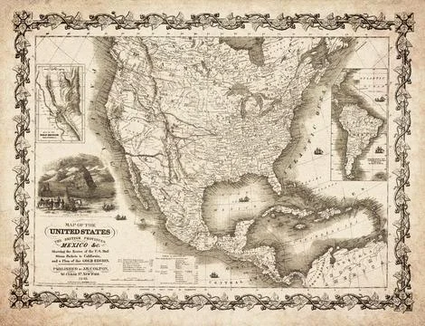 Map Of The United States The British Provinces Mexico And Showing The Route.. Иллюстрация