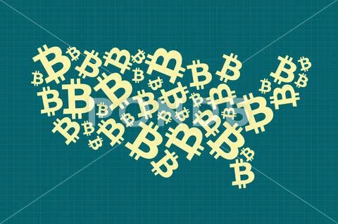 Map of the United States made up of Bitcoin Stock Illustration