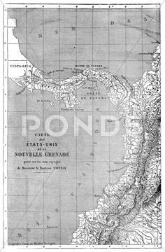 Map of United States of New Granada, vintage engraving. Stock Illustration
