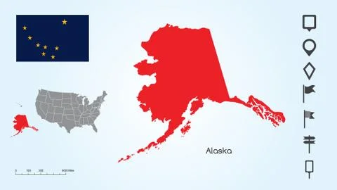 Map of The United States with the Selected State of Alaska And Alaska Flag Stock Illustration