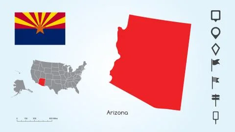 Map of The United States with the Selected State of Arizona And Arizona Flag Stock Illustration