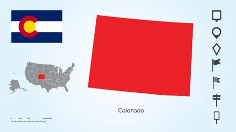 Map of The United States with the Selected State of Colorado &amp; Colorado Flag Stock Illustration