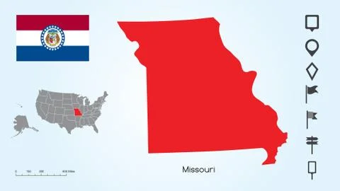 Map of The United States with the Selected State of Missouri &amp; Missouri Flag Stock Illustration