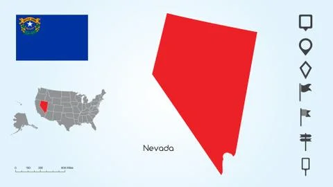 Map of The United States with the Selected State of Nevada And Nevada Flag Stock Illustration