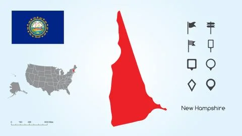 Map of United States with Selected State of New Hampshire &amp;  New Hampshire Flag Stock Illustration