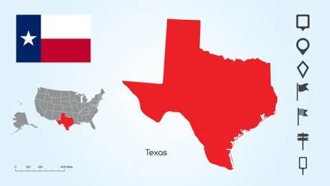 Map of The United States with the Selected State of Texas And Texas Flag Illustrazione stock