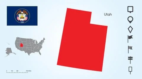 Map of The United States with the Selected State of Utah And Utah Flag Stock Illustration