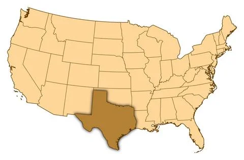 Map of United States, Texas highlighted Map of United States where Texas i... Stock Photos