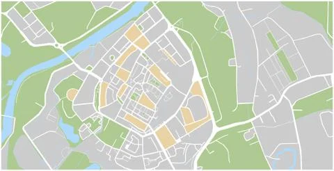 Map of an unknown city. streets squares and parks. Rivers and ponds. イラスト素材