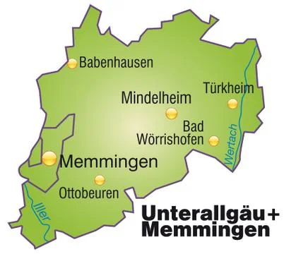 Map of unterallgaeu memmingen as an overview map in green Stock Illustration