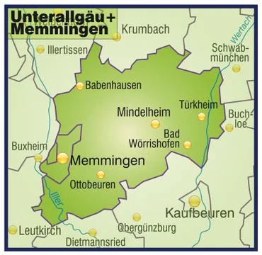 Map of unterallgaeu memmingen as an overview map in green Ilustración de archivo