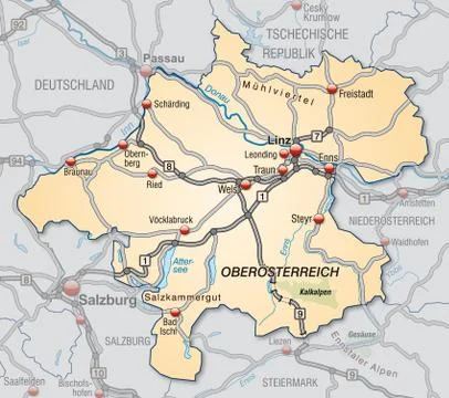 Map of upper austria with highways Stock Illustration