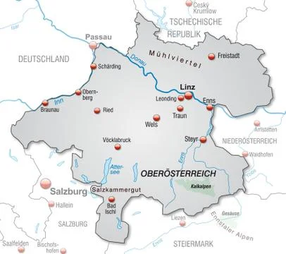 Map of upper austria as an overview map in gray Stock Illustration