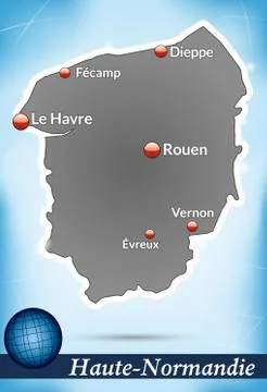 Map of upper normandy with abstract background in blue Stock Illustration