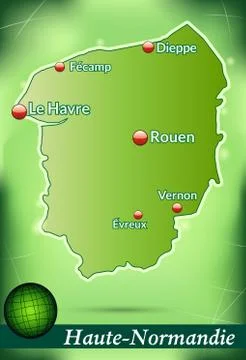 Map of upper normandy with abstract background in green Stock Illustration
