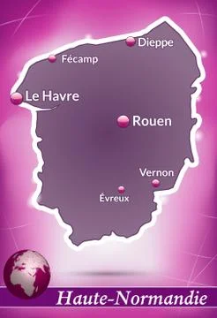 Map of upper normandy with abstract background in violet Stock Illustration