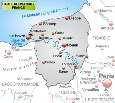 Map of upper normandy as an overview map in gray Ilustración de archivo