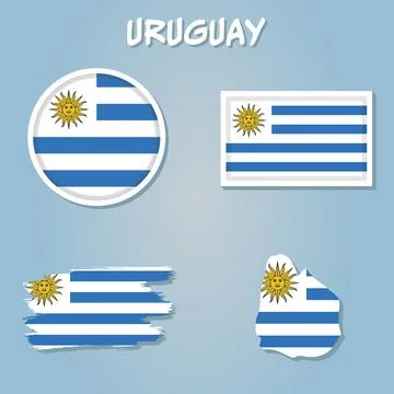 Map of Uruguay on a blue background, Flag of Uruguay on it. Illustrazione stock