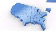 Map Of Usa Blue. Formed By Individual States Falling From Top To Bottom On White Stock Footage