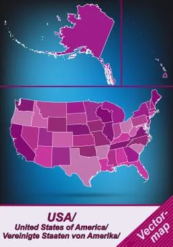 Map of usa with borders in violet Stock Illustration