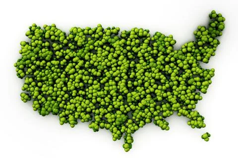 Map of USA covered with simplistic trees. 3D illustration Illustrazione stock