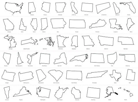 Map of The USA Divided States Maps Outline Illustration on White Background Stock Illustration