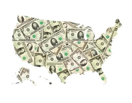 Map of USA from dollars isolated Stock Photos
