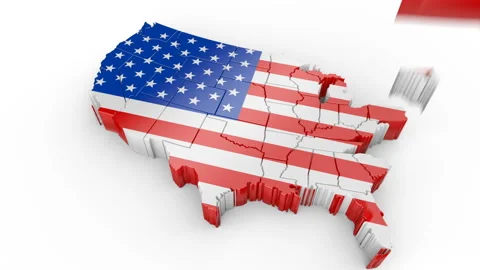 Map of USA with flag. Formed by individual states falling from top to bottom on Stock Footage 121206865