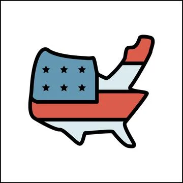 Map USA flag icon. Simple color with outline vector elements of America icons Stock Illustration