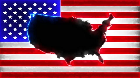 Map of Usa inside a animated american flag.Usa background.United States concept. Stock Footage