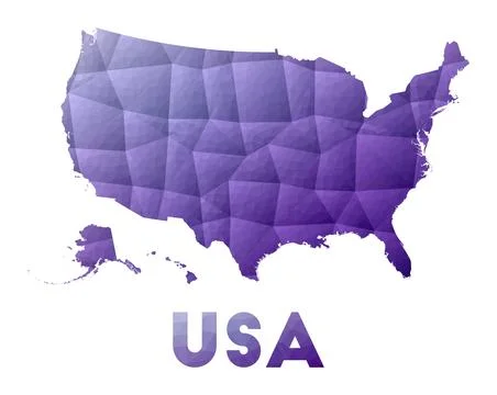 Map of USA. Low poly illustration of the country. Purple geometric design. .. Stockillustratie