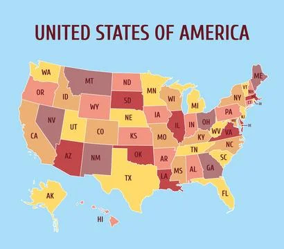 Map of the USA with the names of the states Stock Illustration