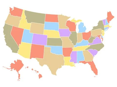 Map of the USA by region in different colors. Stock Illustration