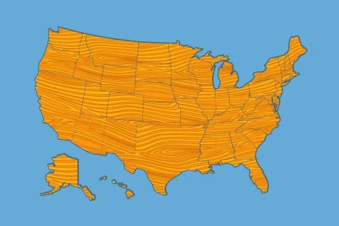 Map of the USA with the texture of wood. Stock Illustration