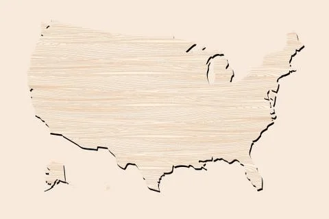 Map of the USA with the texture of wood. Illustrazione stock