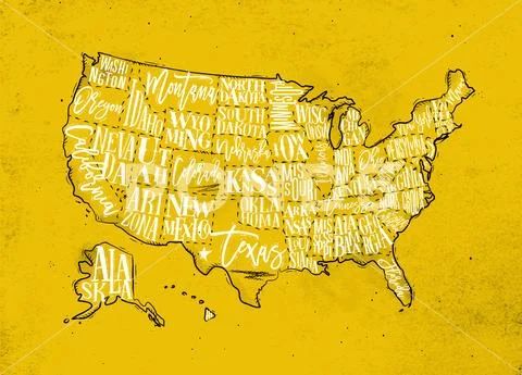 Map USA vintage yellow Stock Illustration