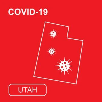 Map of Utah State labeled COVID-19. White outline map on a red background. Stock Illustration