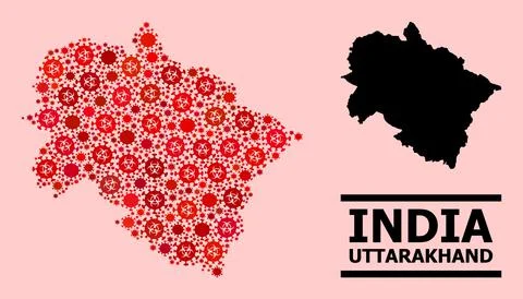 Map of Uttarakhand State - Composition with Covid Biological Hazard Infection Stock Illustration