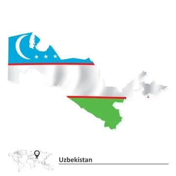 Map of Uzbekistan with flag Stock Illustration